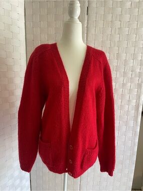 Classic Red V-Neck Button Cardigan Sweater